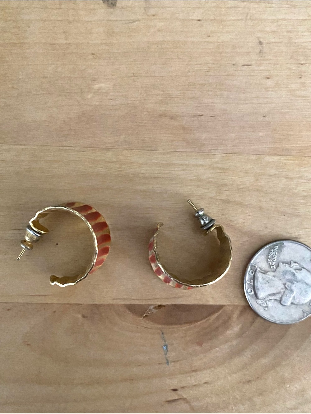 Gold-Tone Purple Striped Hoop Earrings